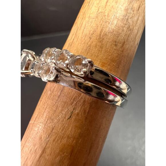 NEW White topaz stackable ring set in platinum over sterling silver size 5 - Picture 12 of 16